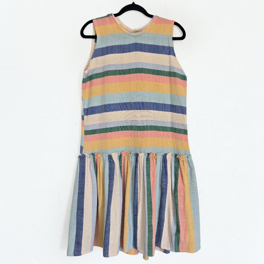 Nativa Handmade in Mexico Woven Rainbow Striped Dress